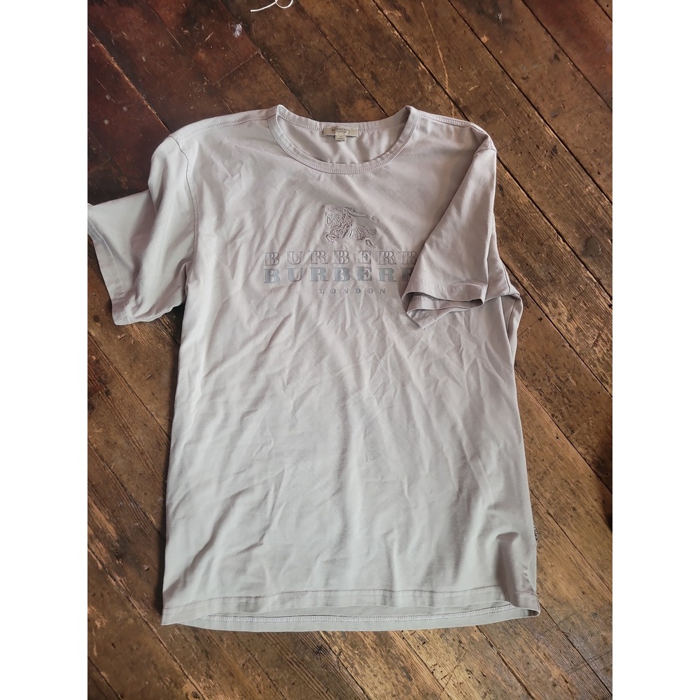 Burberry London RARE Mens T-Shirt Gray Luxury Embroidered Logo England Large Vtg